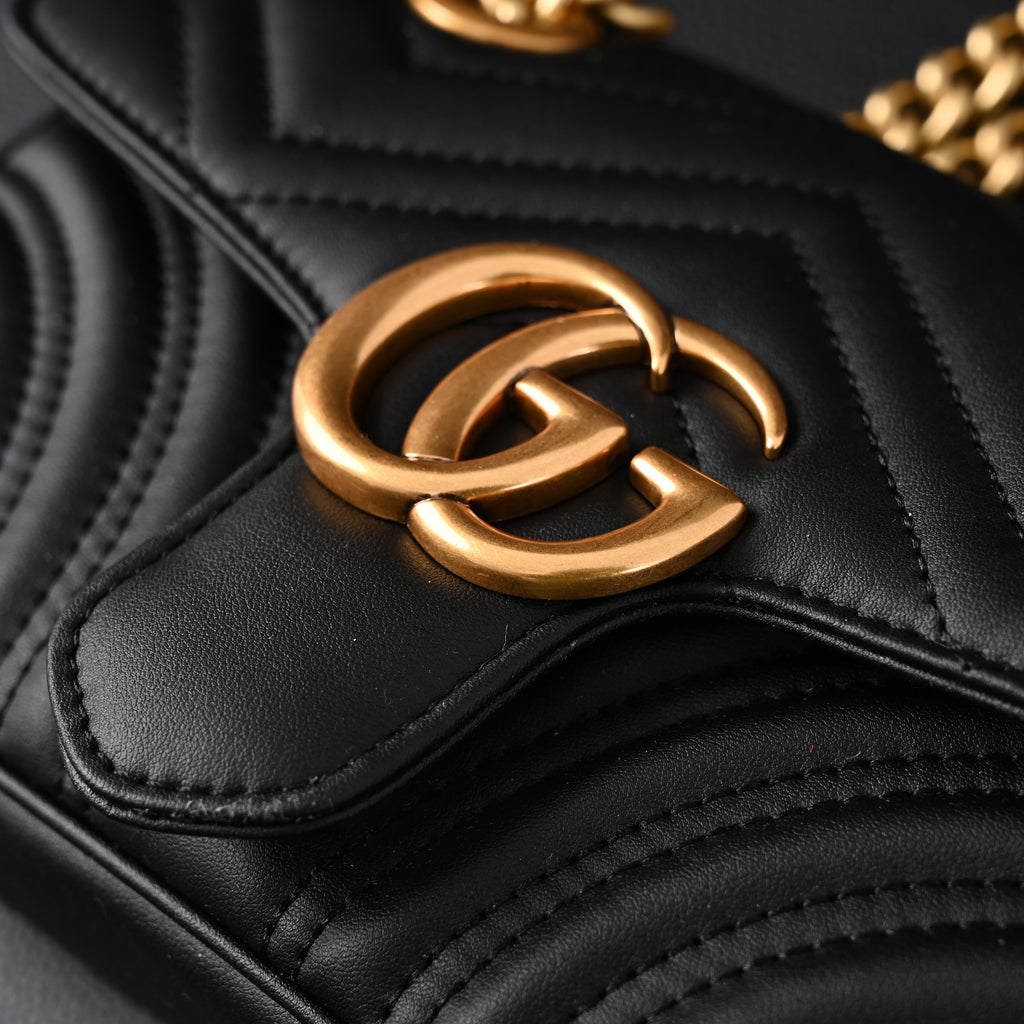 Gucci GG Marmont Small Matelassé Shoulder Bag – Black Leather with Gold Hardware — view 7