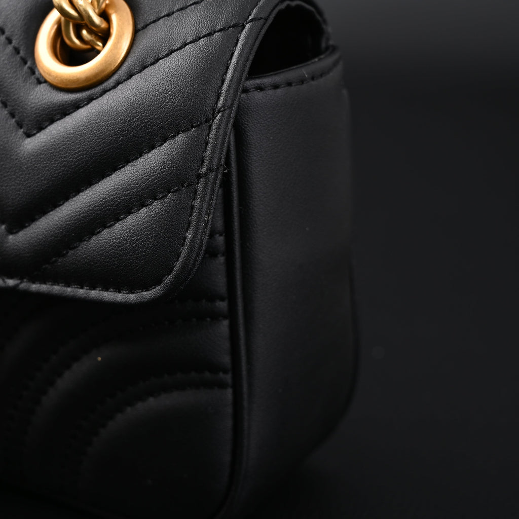 Gucci GG Marmont Small Matelassé Shoulder Bag – Black Leather with Gold Hardware — view 8