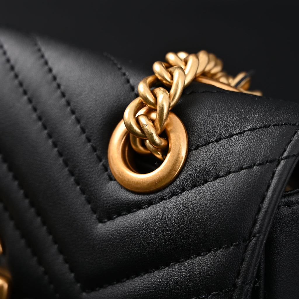 Gucci GG Marmont Small Matelassé Shoulder Bag – Black Leather with Gold Hardware — view 9