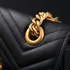 Gucci GG Marmont Small Matelassé Shoulder Bag – Black Leather with Gold Hardware — view 9