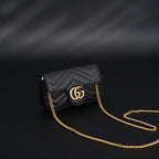 Gucci GG Marmont Matelassé Mini Shoulder Bag – Black Leather with Gold Chain — view 9