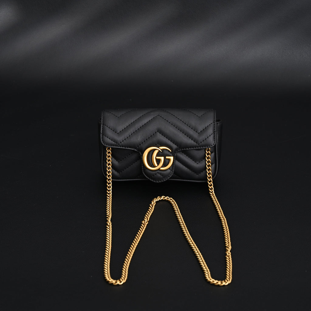Gucci GG Marmont Matelassé Mini Shoulder Bag – Black Leather with Gold Chain — view 10