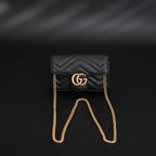 Gucci GG Marmont Matelassé Mini Shoulder Bag – Black Leather with Gold Chain — view 10