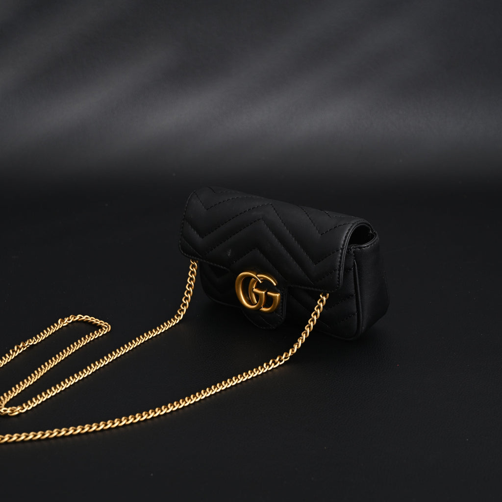 Gucci GG Marmont Matelassé Mini Shoulder Bag – Black Leather with Gold Chain — view 4