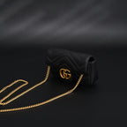 Gucci GG Marmont Matelassé Mini Shoulder Bag – Black Leather with Gold Chain — view 4