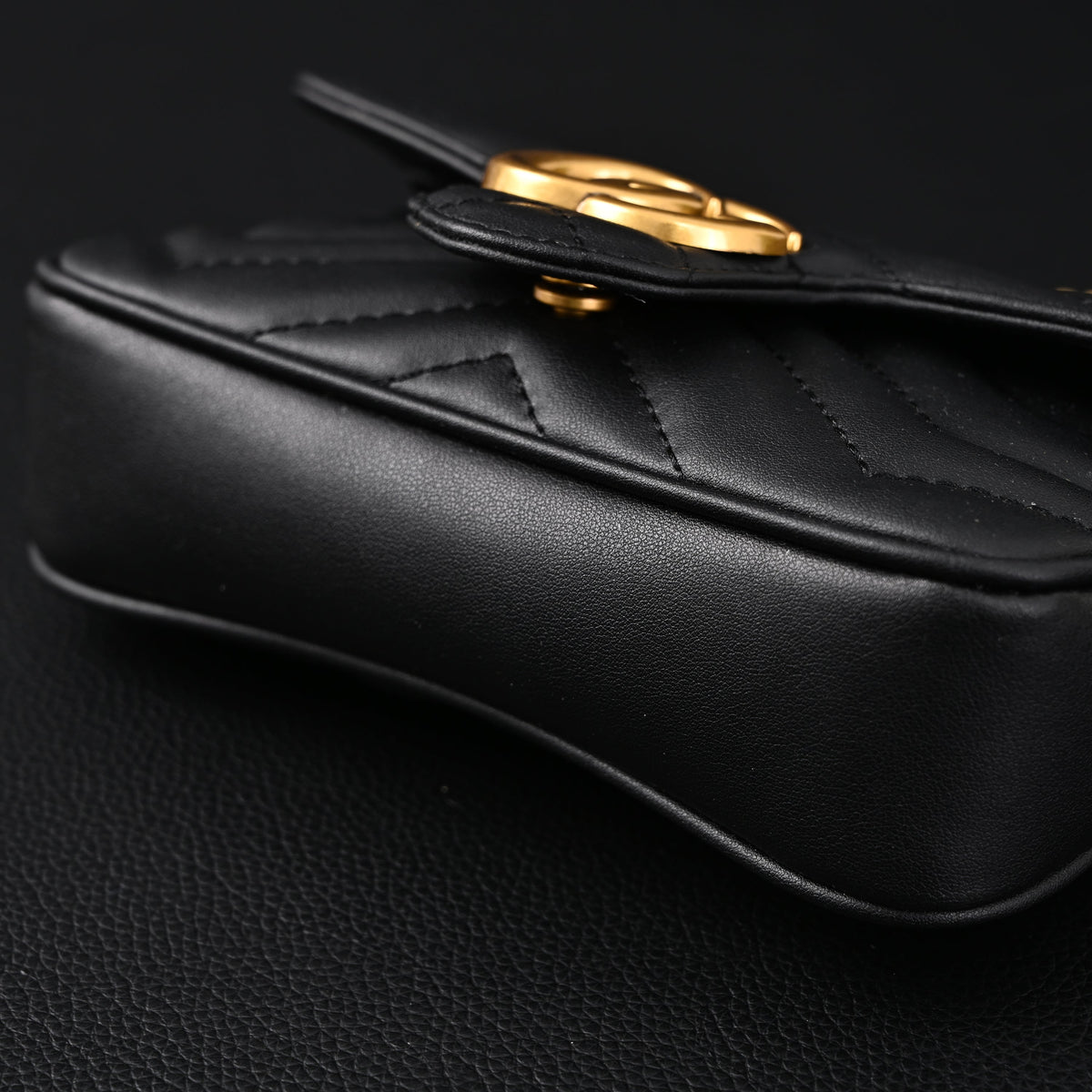 Gucci GG Marmont Matelassé Mini Shoulder Bag – Black Leather with Gold Chain — view 14