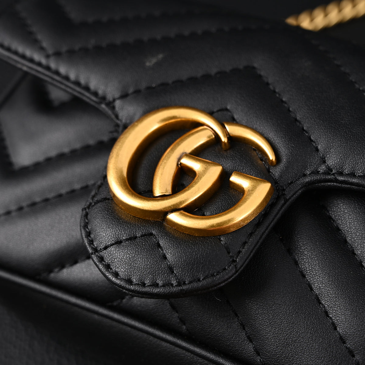 Gucci GG Marmont Matelassé Mini Shoulder Bag – Black Leather with Gold Chain — view 5