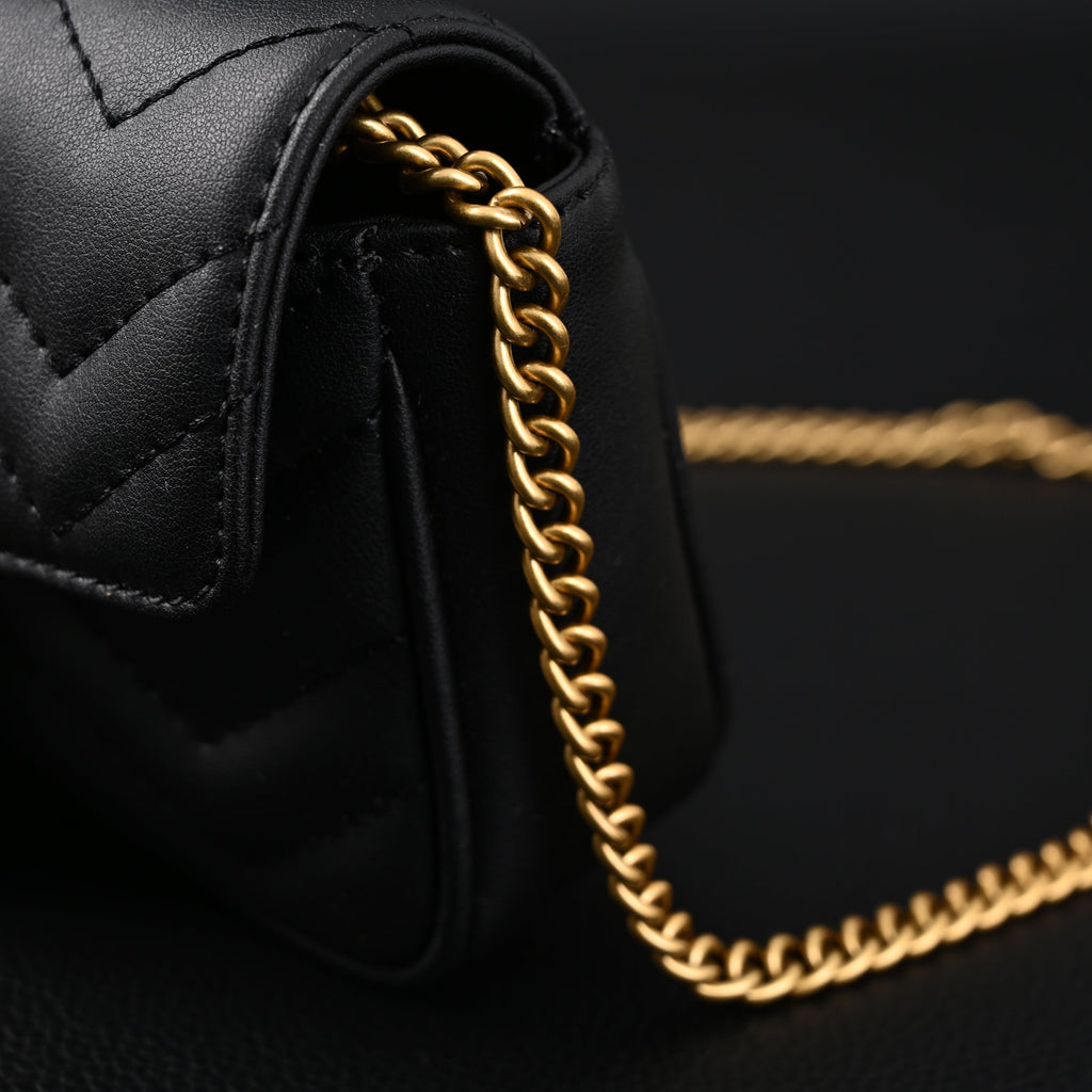 Gucci GG Marmont Matelassé Mini Shoulder Bag – Black Leather with Gold Chain — view 15