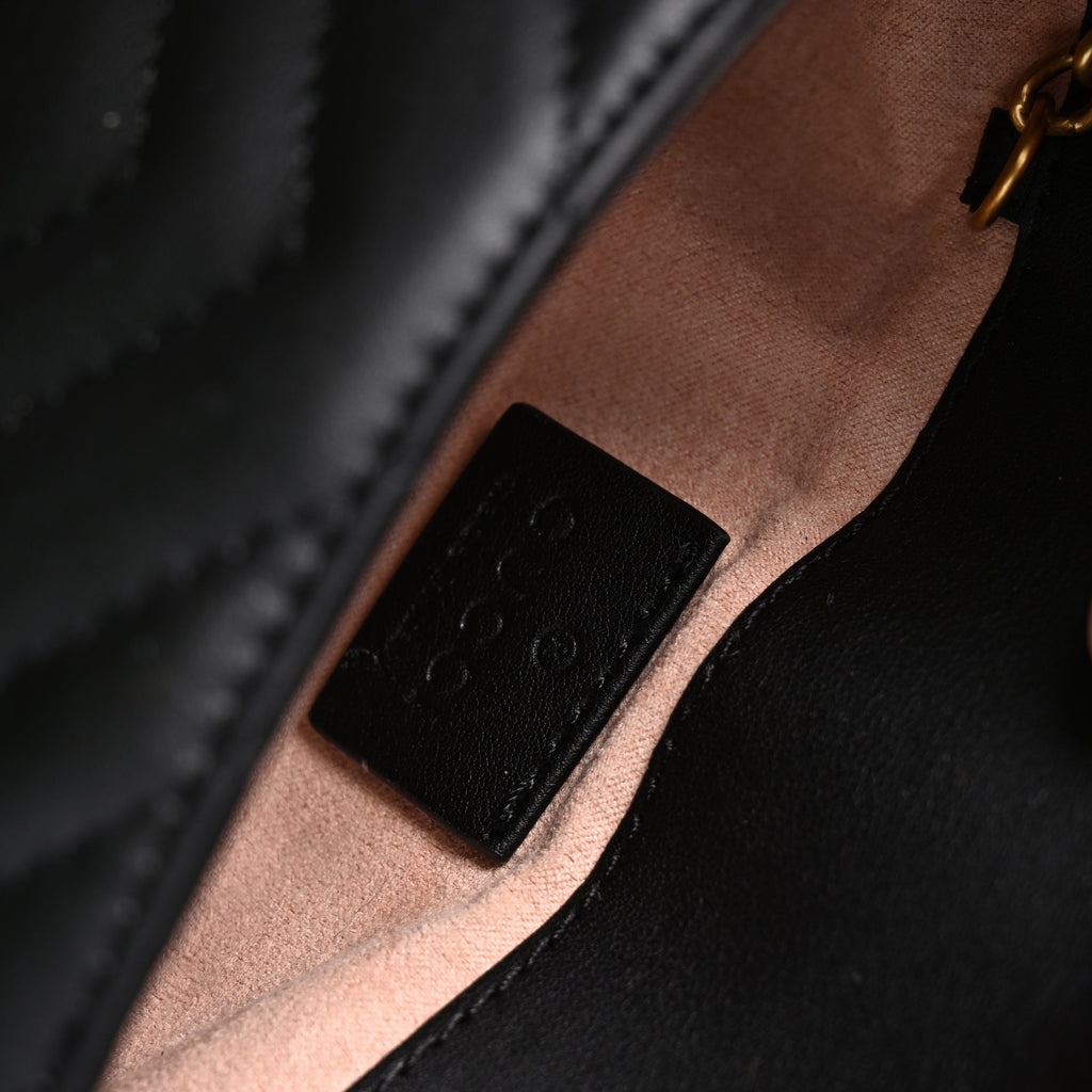 Gucci GG Marmont Matelassé Mini Shoulder Bag – Black Leather with Gold Chain — view 2