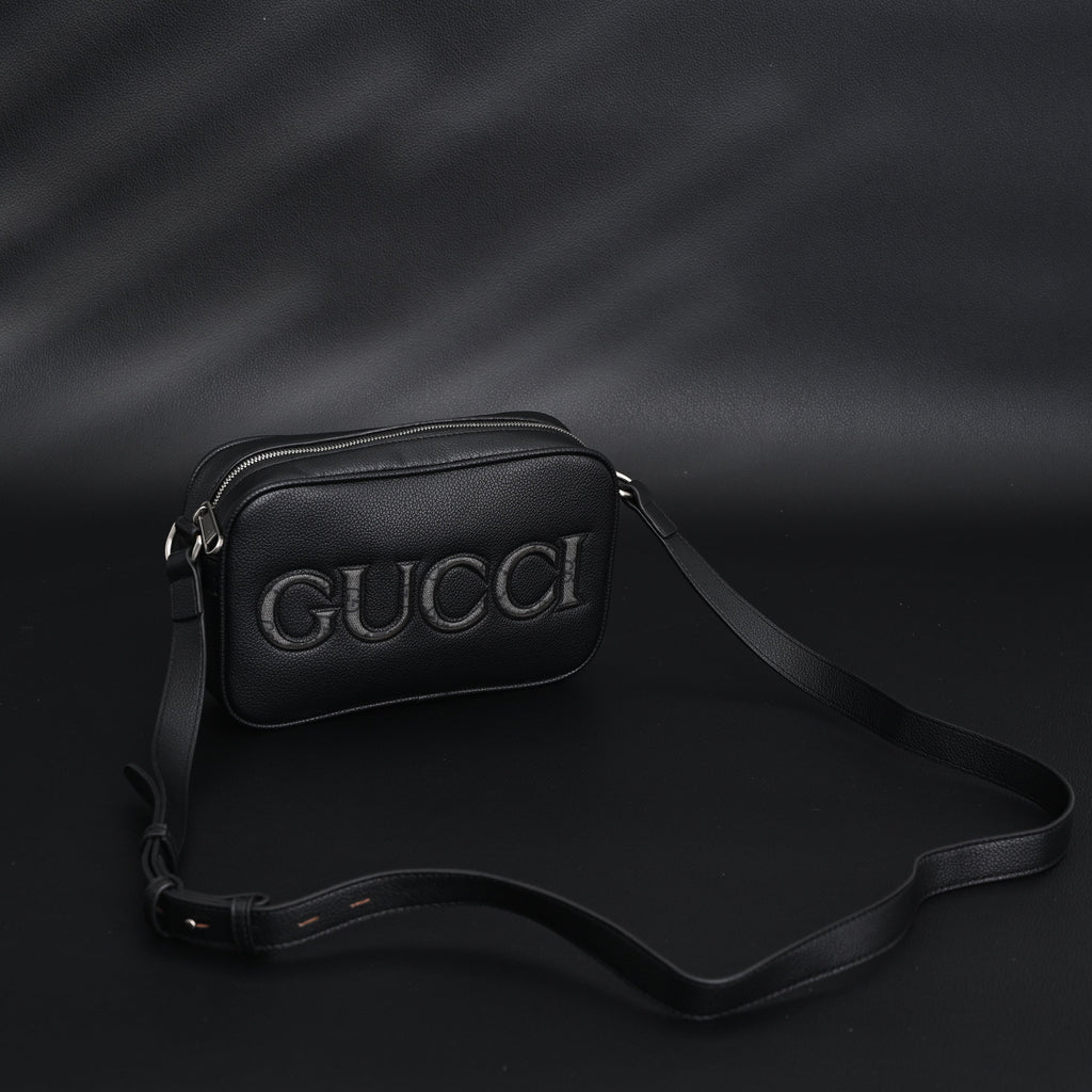 Gucci Black Leather Embossed Logo Belt Bag — view 2