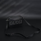 Gucci Black Leather Embossed Logo Belt Bag — view 2