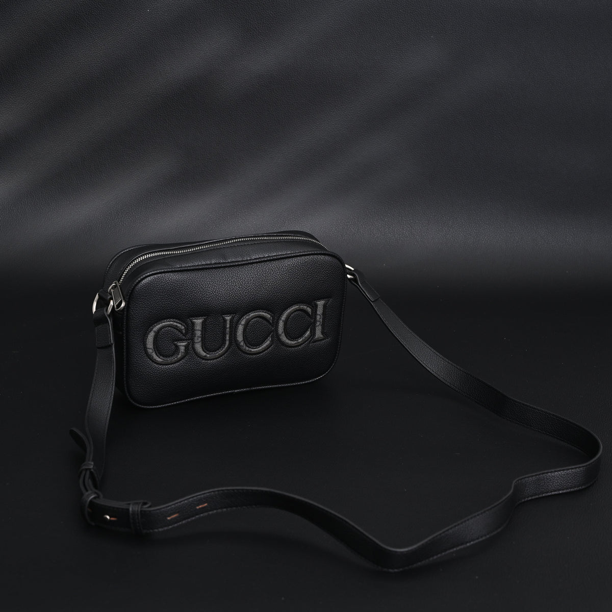Gucci Black Leather Embossed Logo Belt Bag — view 2
