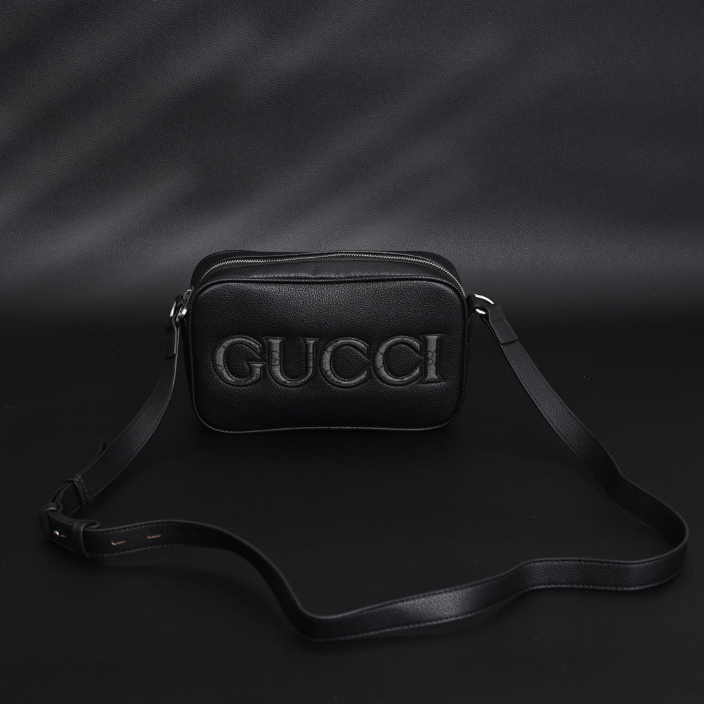 Gucci Black Leather Embossed Logo Belt Bag — view 3