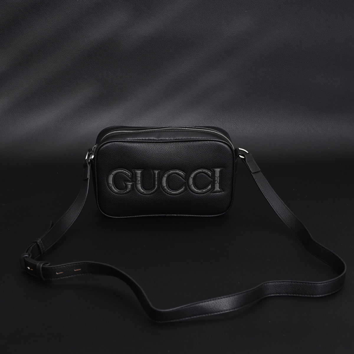 Gucci Black Leather Embossed Logo Belt Bag — view 3