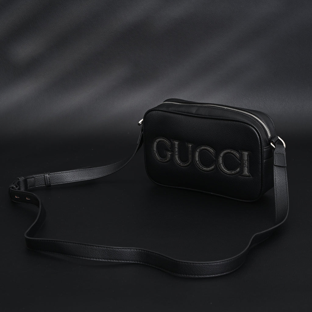 Gucci Black Leather Embossed Logo Belt Bag — view 7