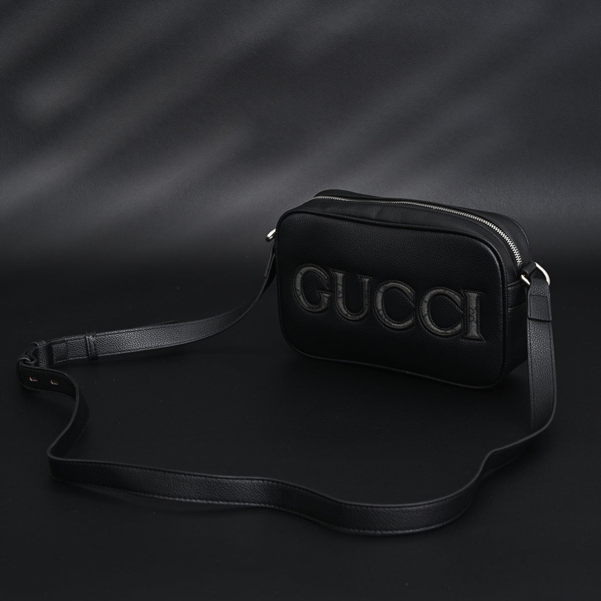 Gucci Black Leather Embossed Logo Belt Bag — view 7