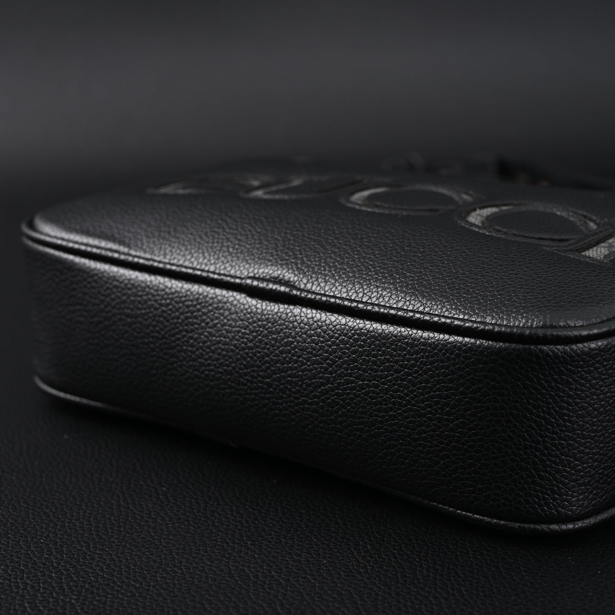 Gucci Black Leather Embossed Logo Belt Bag — view 8
