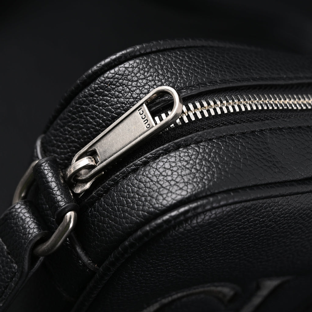 Gucci Black Leather Embossed Logo Belt Bag — view 10