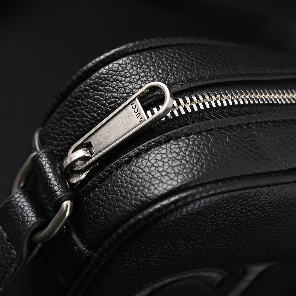 Gucci Black Leather Embossed Logo Belt Bag — view 10