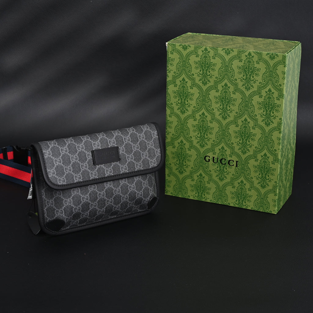 Gucci Ophidia GG Supreme Belt Bag – Black/Grey with Web Strap — view 1