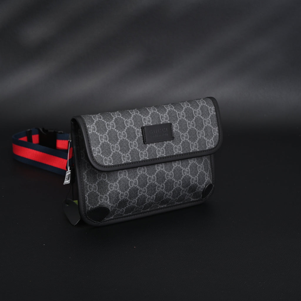 Gucci Ophidia GG Supreme Belt Bag – Black/Grey with Web Strap — view 6