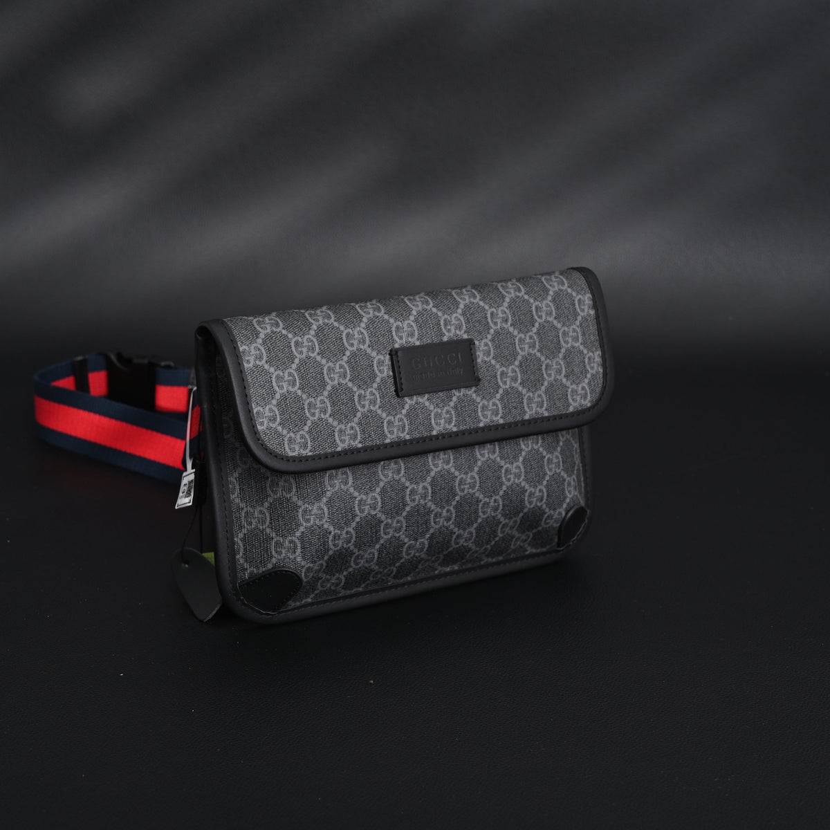 Gucci Ophidia GG Supreme Belt Bag – Black/Grey with Web Strap — view 6
