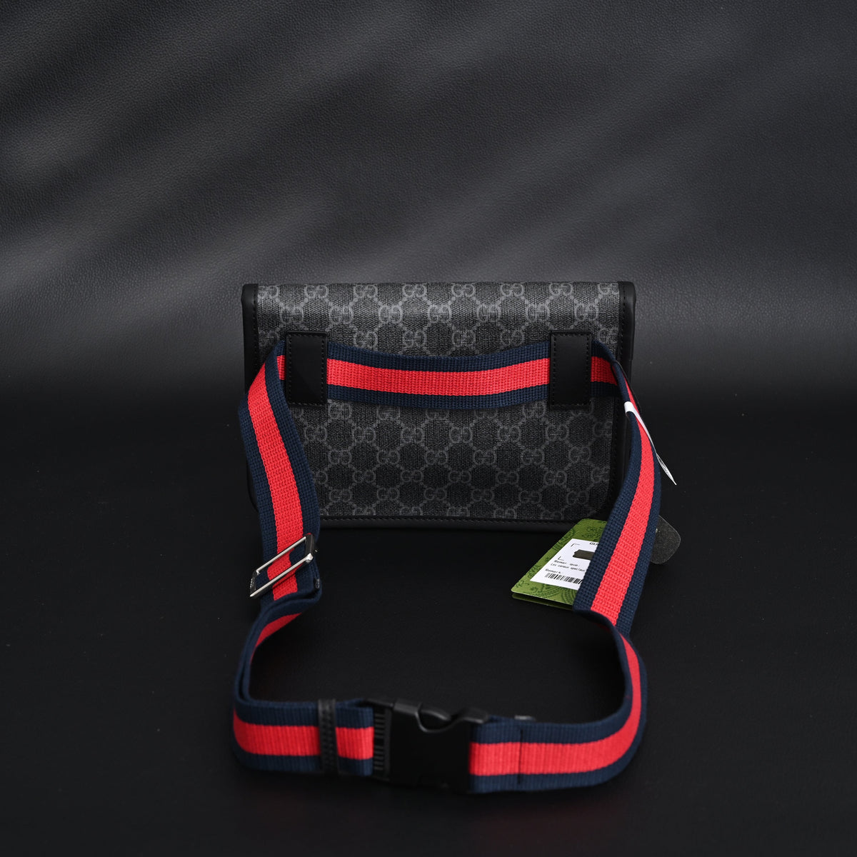 Gucci Ophidia GG Supreme Belt Bag – Black/Grey with Web Strap — view 7
