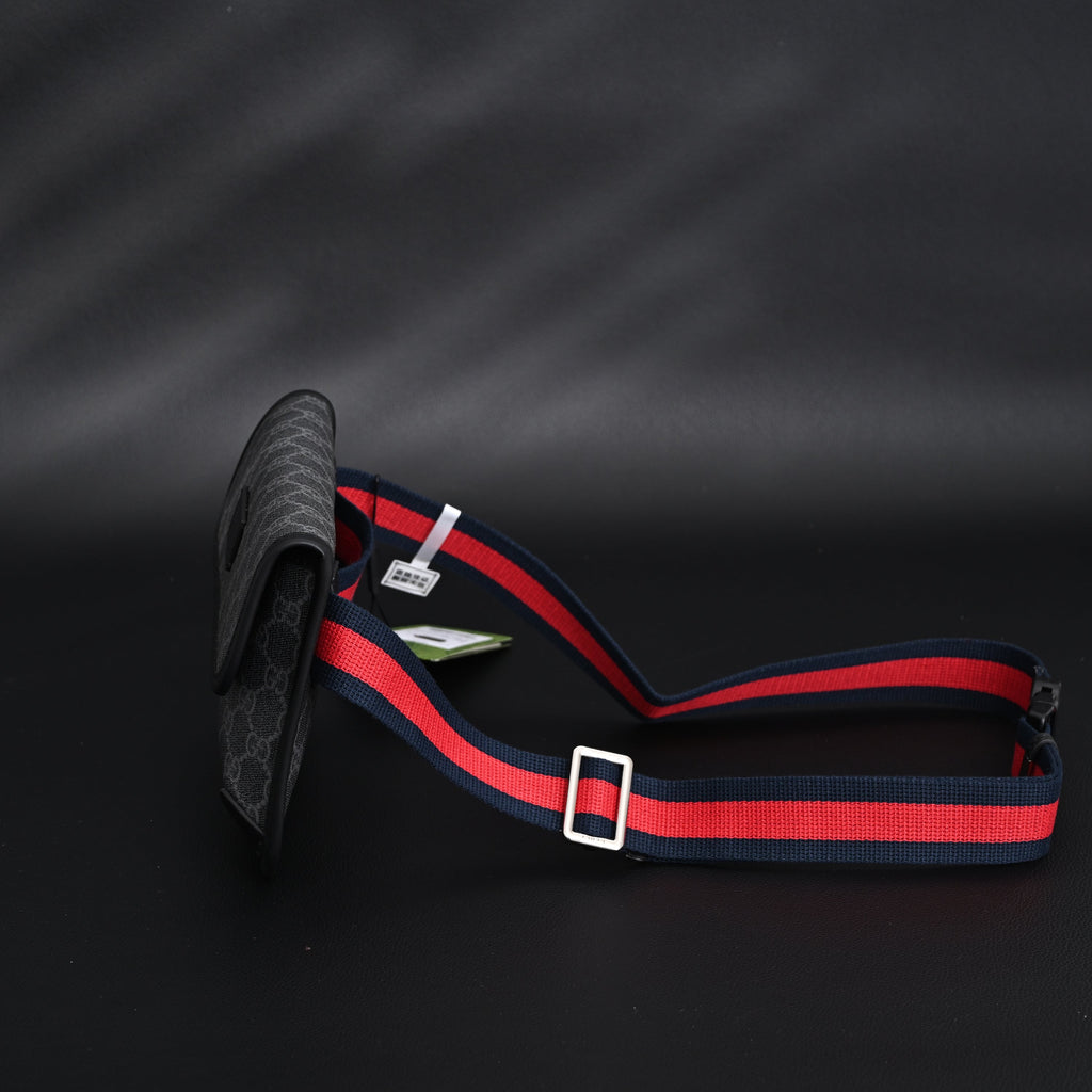 Gucci Ophidia GG Supreme Belt Bag – Black/Grey with Web Strap — view 14