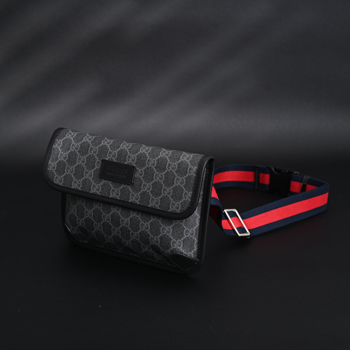 Gucci Ophidia GG Supreme Belt Bag – Black/Grey with Web Strap — view 15
