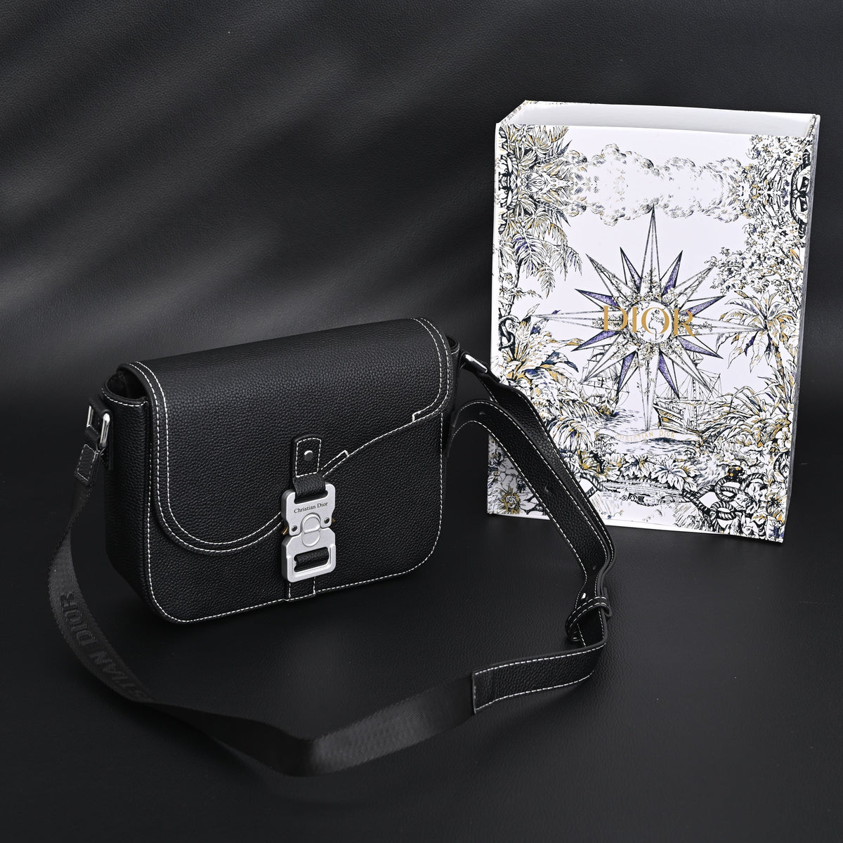 Dior Saddle Crossbody Bag – Black Grained Calfskin with Silver-Tone Hardware - Black with Silver-Tone Hardware — view 1