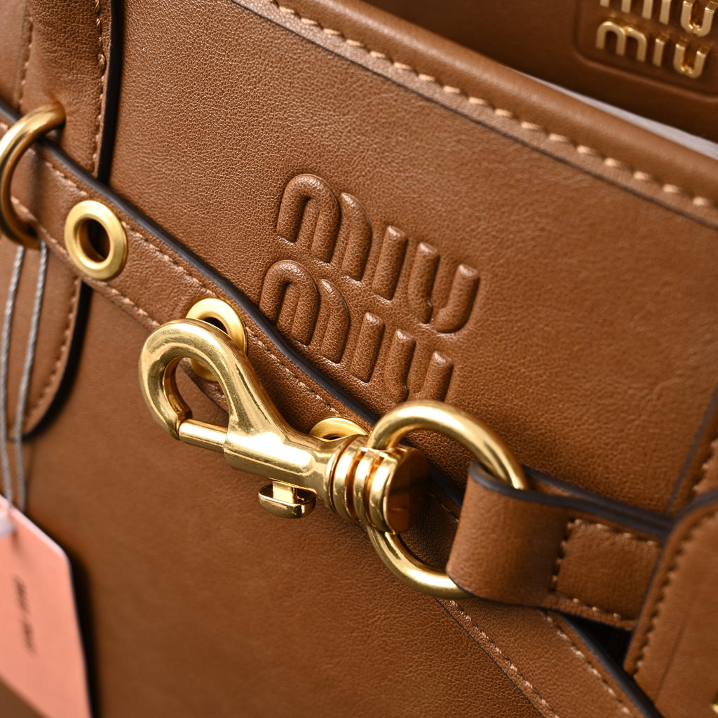 Miu Miu Leather Tote Bag – Elegant Caramel Brown — view 13