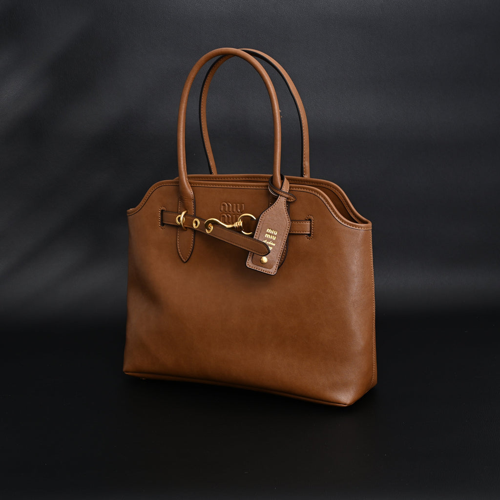 Miu Miu Leather Tote Bag – Elegant Caramel Brown — view 5