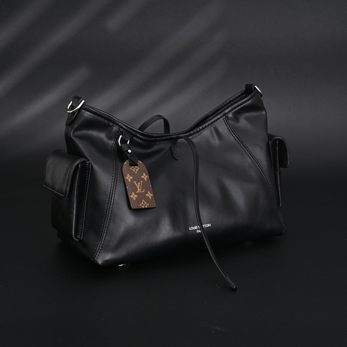 Louis Vuitton Montaigne Black Mahina Leather Shoulder Bag — view 10