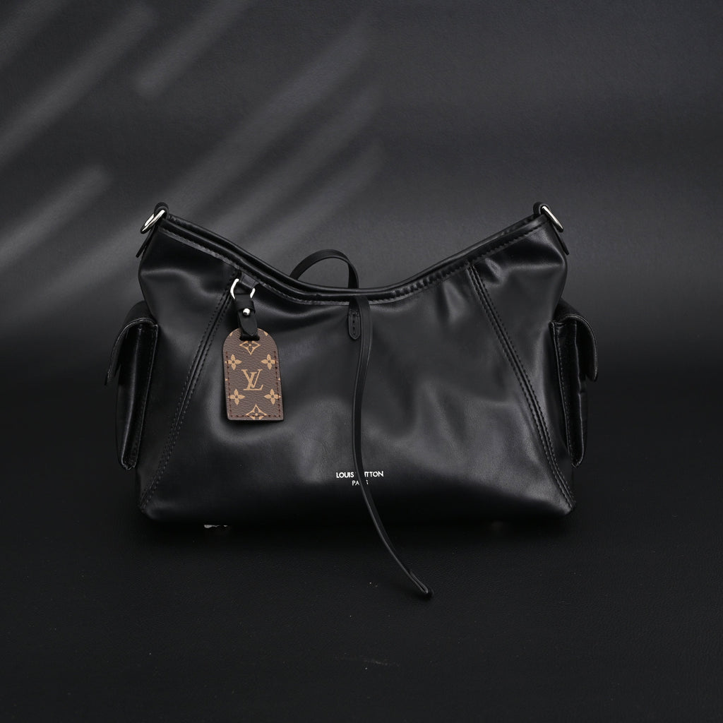 Louis Vuitton Montaigne Black Mahina Leather Shoulder Bag — view 7