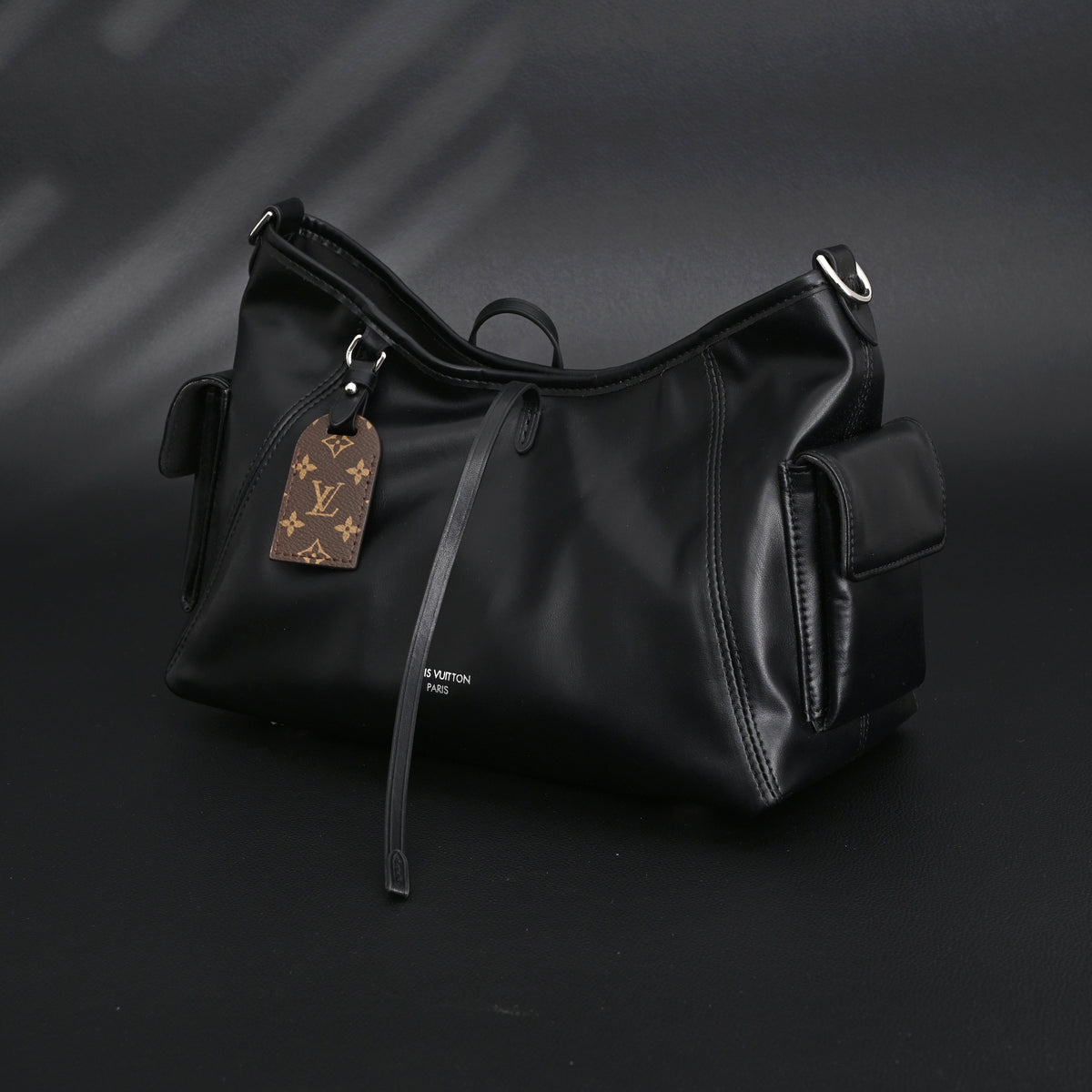 Louis Vuitton Montaigne Black Mahina Leather Shoulder Bag — view 9