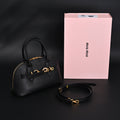 Miu Miu Black Leather Satchel Bag – Medium Structured Tote - Black with Gold-Tone Accents — view 1