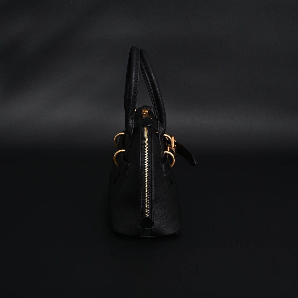 Miu Miu Black Leather Satchel Bag – Medium Structured Tote - Black with Gold-Tone Accents — view 8