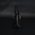 Miu Miu Black Leather Satchel Bag – Medium Structured Tote - Black with Gold-Tone Accents — view 8