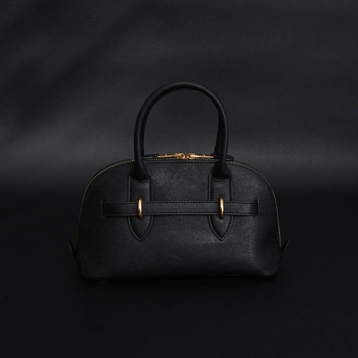 Miu Miu Black Leather Satchel Bag – Medium Structured Tote - Black with Gold-Tone Accents — view 9
