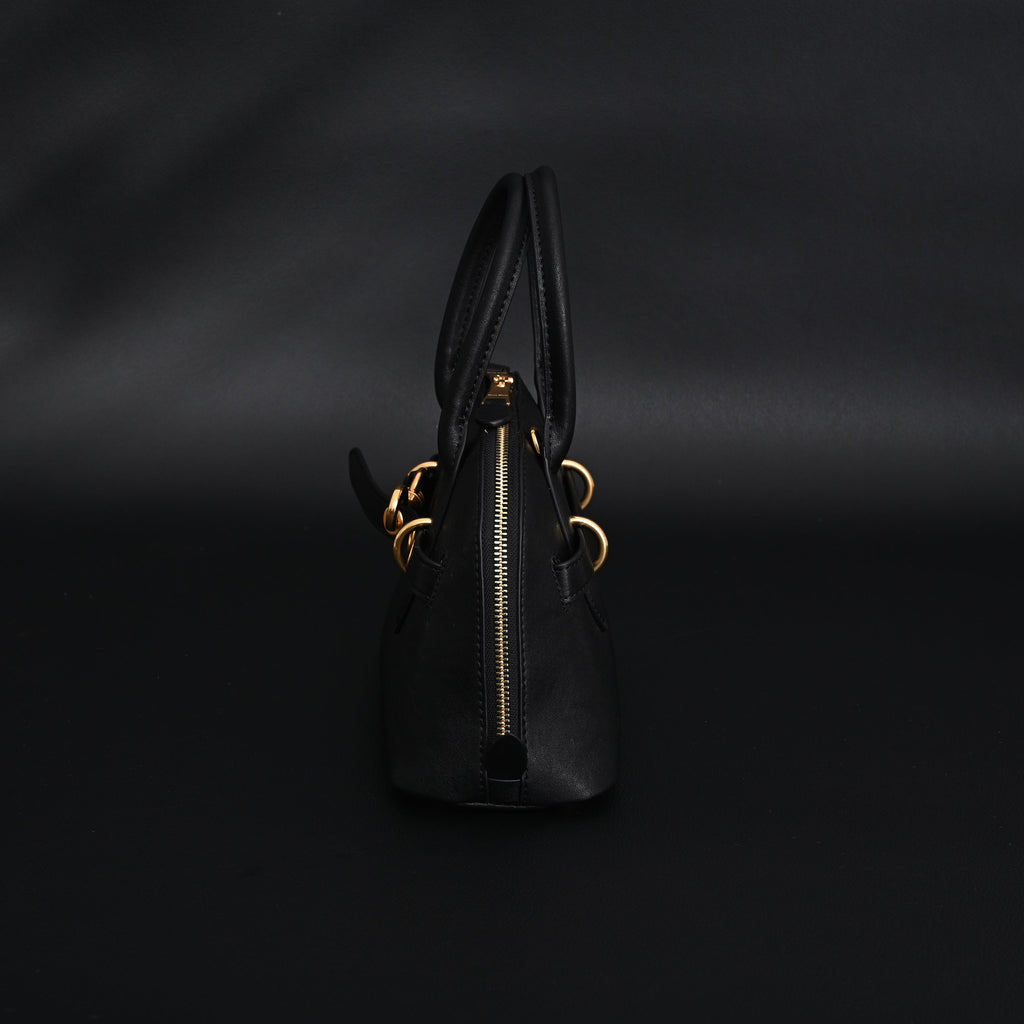 Miu Miu Black Leather Satchel Bag – Medium Structured Tote - Black with Gold-Tone Accents — view 10