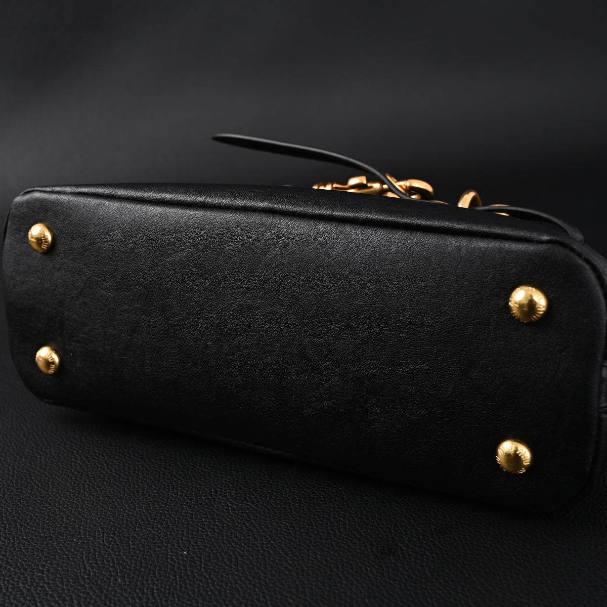 Miu Miu Black Leather Satchel Bag – Medium Structured Tote - Black with Gold-Tone Accents — view 12