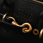 Miu Miu Black Leather Satchel Bag – Medium Structured Tote - Black with Gold-Tone Accents — view 14