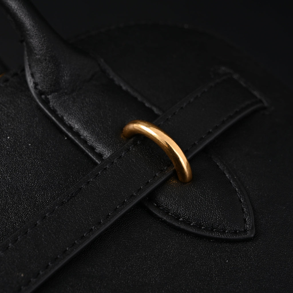 Miu Miu Black Leather Satchel Bag – Medium Structured Tote - Black with Gold-Tone Accents — view 18