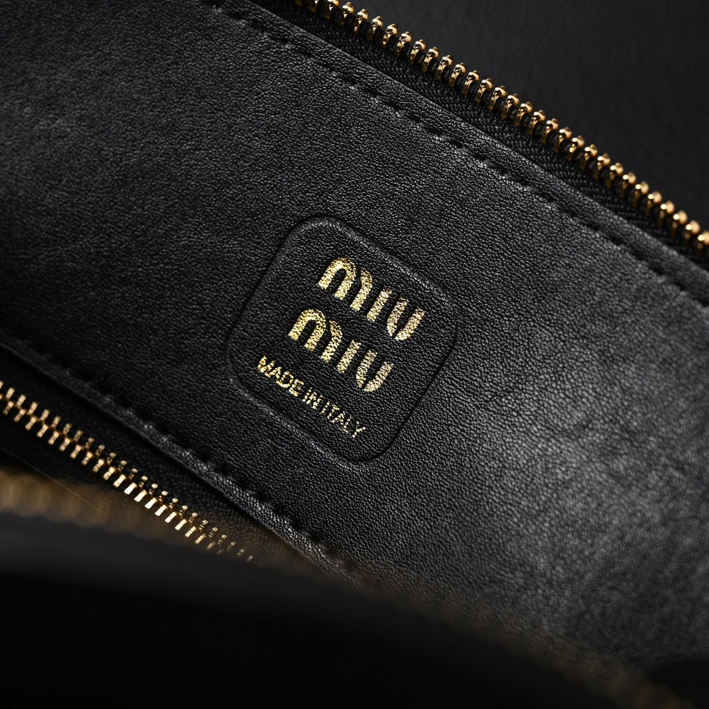 Miu Miu Black Leather Satchel Bag – Medium Structured Tote - Black with Gold-Tone Accents — view 3