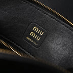 Miu Miu Black Leather Satchel Bag – Medium Structured Tote - Black with Gold-Tone Accents — view 3
