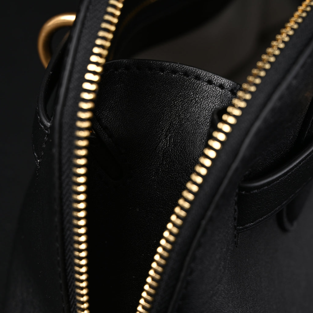 Miu Miu Black Leather Satchel Bag – Medium Structured Tote - Black with Gold-Tone Accents — view 4