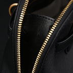 Miu Miu Black Leather Satchel Bag – Medium Structured Tote - Black with Gold-Tone Accents — view 4