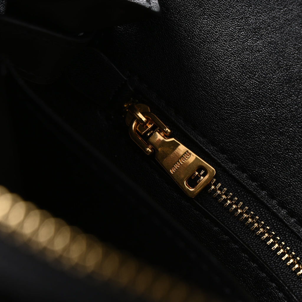 Miu Miu Black Leather Satchel Bag – Medium Structured Tote - Black with Gold-Tone Accents — view 5