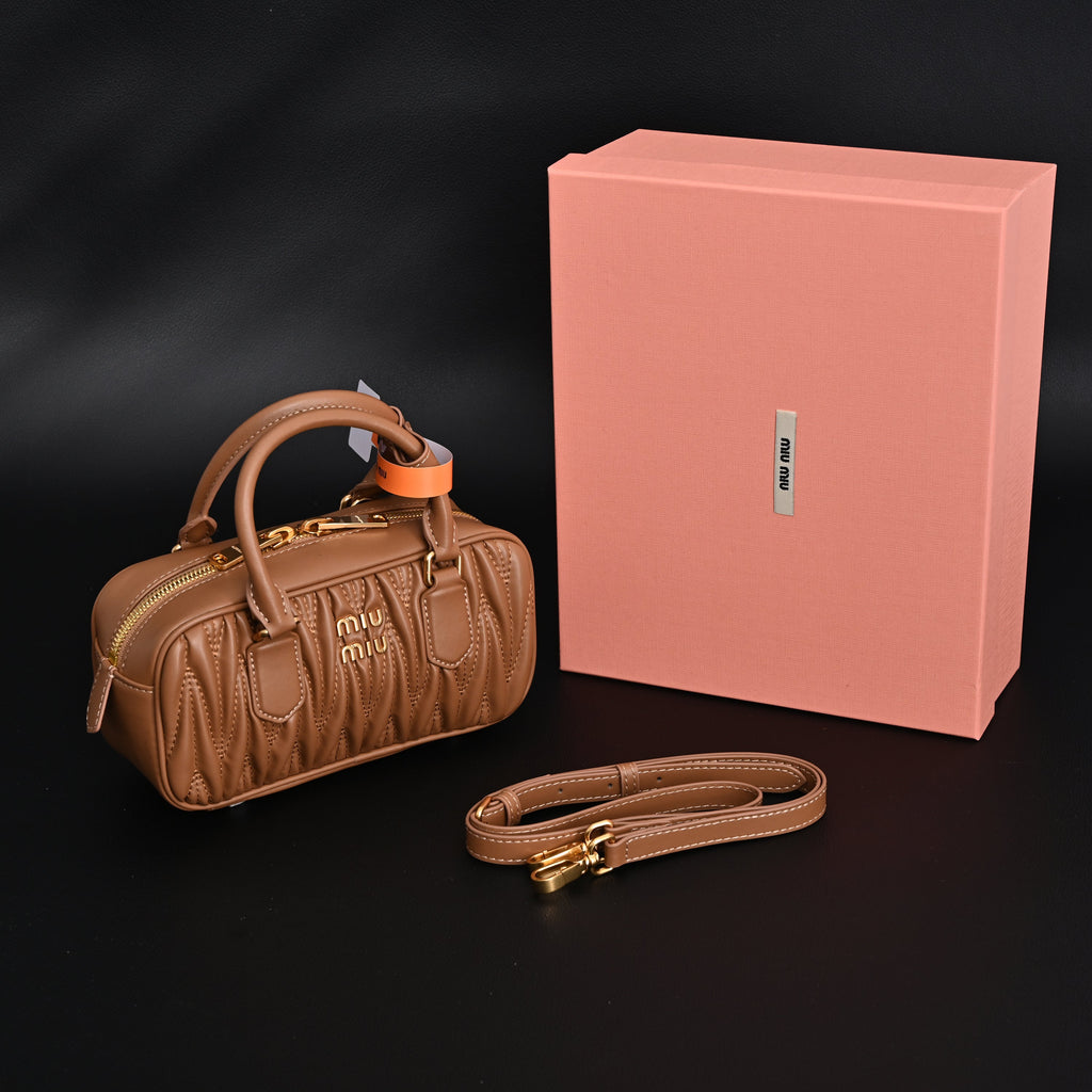 Miu Miu Matelassé Leather Top Handle Bag – Caramel Brown — view 1