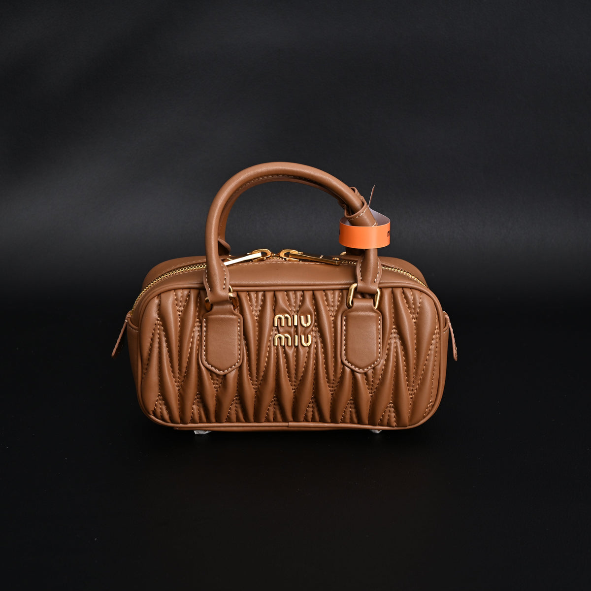 Miu Miu Matelassé Leather Top Handle Bag – Caramel Brown — view 6